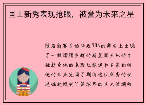 国王新秀表现抢眼，被誉为未来之星