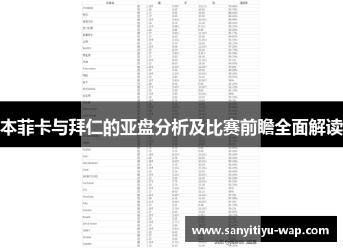 本菲卡与拜仁的亚盘分析及比赛前瞻全面解读